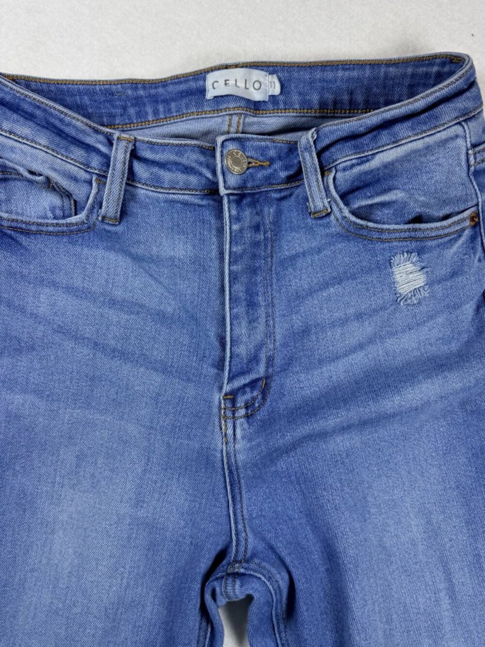 Cello Split Hem Flare Jeans Size 11 Y2K Stretch Distressed - Picture 5 of 12